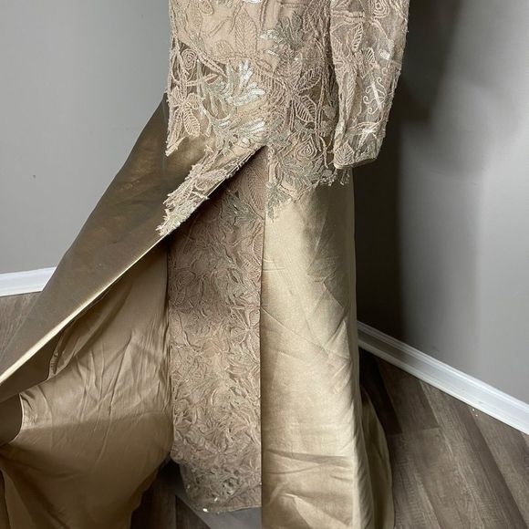 Teri Jon Embellished Floral Lace Illusion 3/4 Sleeve Gown Dress US 2 $1000 - Picture 5 of 9